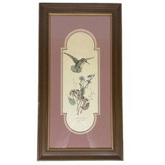 Jan Mintz Pen Ink Watercolor Morning Hummer Flowers Hummingbird Framed Art