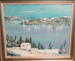 ALFRED BIRDSEY HUGE ORIGINAL OIL ON CANVAS BERMUDA SEAPORT SCENE PAINTING 1986