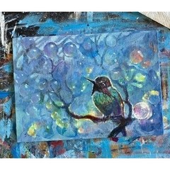 Original Hummingbird Painting Bird Lover Small surrealism Decor art Artwork USA