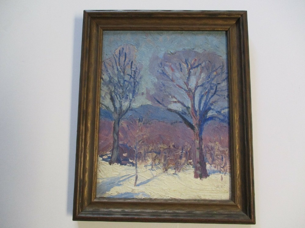 SMALL GEM SIGNED MW ANTIQUE AMERICAN IMPRESSIONIST PAINTING LANDSCAPE 1910’S OLD