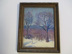 SMALL GEM SIGNED MW ANTIQUE AMERICAN IMPRESSIONIST PAINTING LANDSCAPE 1910’S OLD
