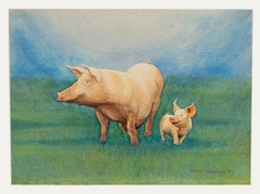 Bart O’Farrell (1941-2017) – 1987 Watercolour, Strolling Pigs
