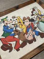 Vintage Mickey Mouse Painting Framed Disney Velvet Art Picture 21×27 70s Cartoon