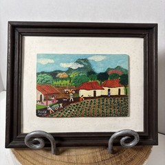Vintage Original Painting South American Folk Art Farm Scene Signed David 4×6