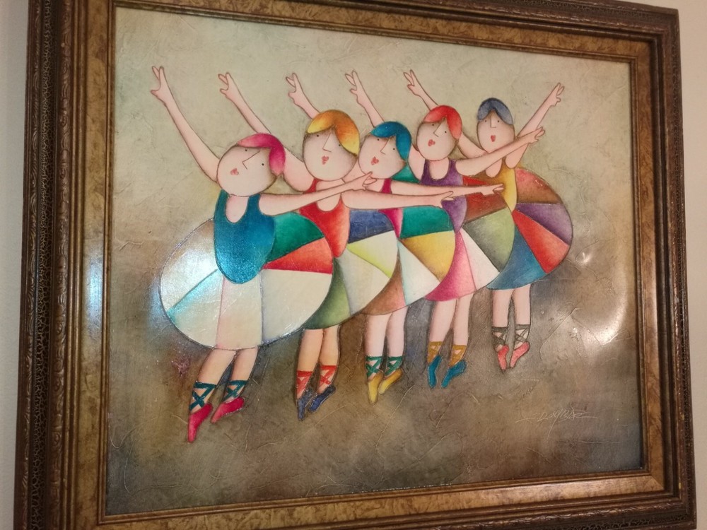 RARE Ballerinas Oil Painting Framed ( 30 x 26 ) Vintage by Joyce Roybal ORIGINAL