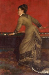 oil painting „A Victorian aristocratic woman playing carom billiards“@9535