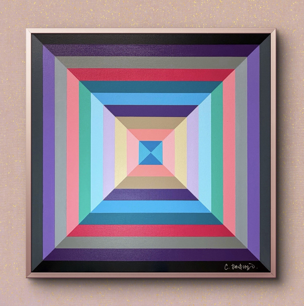 “The Color Within” Geometric 20”x20” Acrylic Painting w/frame by C. Requejo