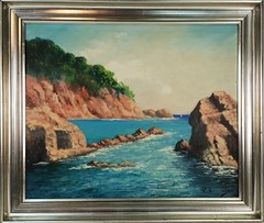 LANDSCAPE OF TOSSA DE MAR. OIL ON CANVAS. RAMON LARROSA. 1950