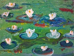 Original 8″ x 10″ canvas Acrylic Abstract Modern Outsider Waterlilies Pond