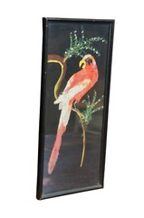 Mid Century Mexican Mixed Media Feather Folk Art Parrot Cockatoo Painting 15″