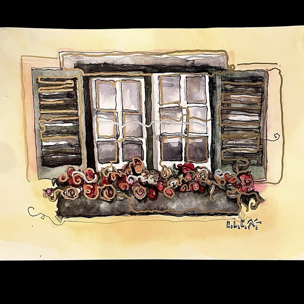 Original C L Cunningham WATERCOLOR INK Painting Mixed Media Art Barcelona OOAK
