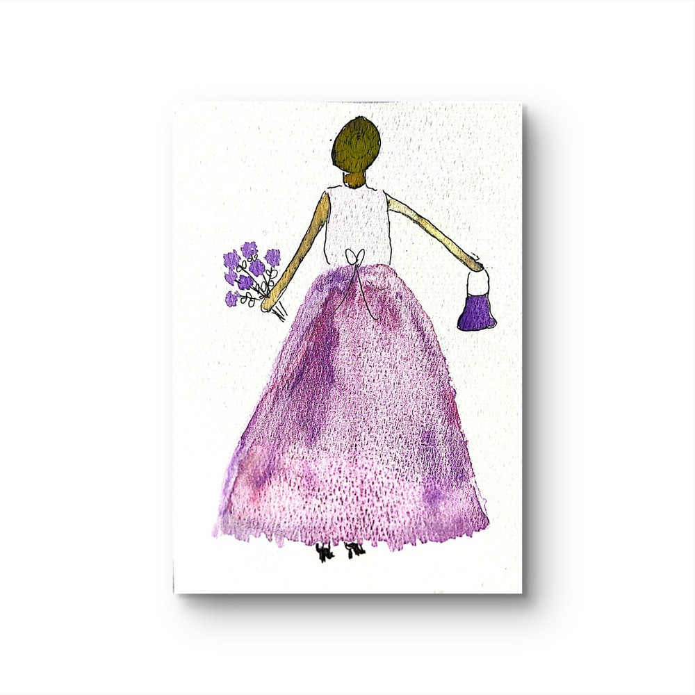 Purple Bouquet Contemporary Expressionist Original Watercolor Painting 5×7