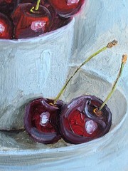 Sweet ripe cherry fruit still life oil painting 6×6″