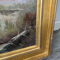 Original Oil On Canvas Painting Of 4 Elk Running From Hunters By Bill Chappell