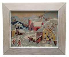2 Framed Vintage Paint by Numbers ~ Winter Country Farm Scenes ~ Horse & Sleigh