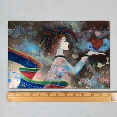 Reverse Painted Acrylic (Plexiglas) Panel Jester Fantasy Mixed Media Art