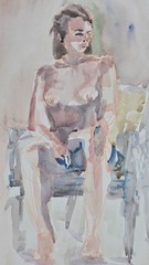 Original Watercolor Painting Nude Woman Seated Artist Signed Erik Siu OOAK