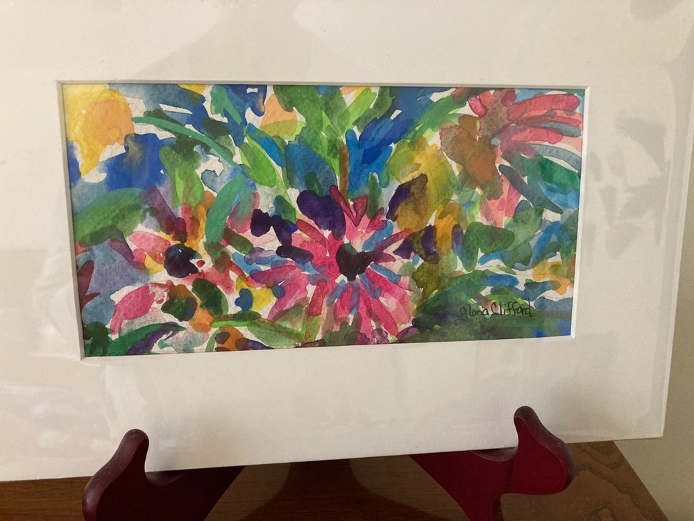 Gloria Clifford Abstract Floral Watercolor Matted Signed Image 4×8 Mat 8×12