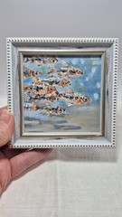 Original autographed oil painting in a frame. Fish. Impressionism. 4×4 inches.