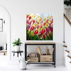 Colorful Tulip Painting Textured Floral Wall Art Spring Flowers Canvas 24×24