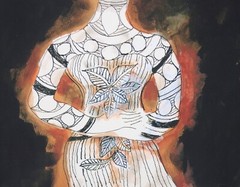 RENE PORTOCARRERO-Cuban Modernist-Original Signed Ink/Gouache-Female Portrait
