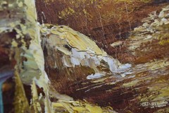 Vintage Fall Colors Aspen Tree Trail Vertical Art Painting Framed Signed MCM