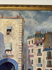 Paris France Painting French Large Oil Street Scene City Life Greenwood Vintage