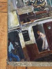 Vintage 1930s Oil on Canvas Landscape Nautical Boat Scene 15×19 Jean Schweckler