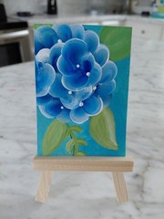 Aceo Original Painting Acrylic Flowers Hydrangea Blue Series 1 Of 5 2.5×3.5