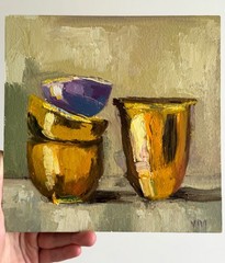 Original Oil Painting Still Life Canvas Cups Vintage Abstract Kitchen Wall Decor