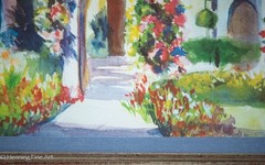 Beautiful Impressionist Painting of Colorful Floral Garden Finely Framed 21×25″