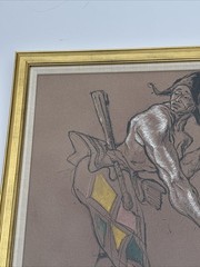 Mid Century Painting JESTER MAN MEN ANTIQUE 1940’S SIGNED MYSTERY MODERNIST