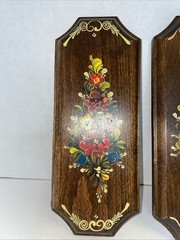 Vintage Austrian Hand Painted Rosemaling Or Rose Painting Wood Placards 9 1/2”