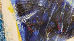 MCM Painting, Oil on Canvas, Unsigned, Abstract, Space Window, c1970s, FL, 38″w