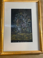Antique „Still Life With Vase Of Flowers Scene“ Pastel Painting – Signed/Framed