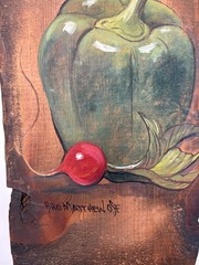 Brother Bro. Matthew OSF Still Life Pepper Radish Painting Rustic Wood 14.25″