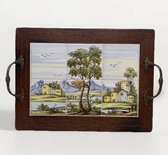 Ceramiche Simonetti Castelli Tile Picture Framed Italian Landscape Tray Signed