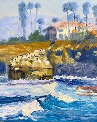 Stunning Oil Painting. Original. Signed. Sunset Cliffs San Diego View. Handmade.
