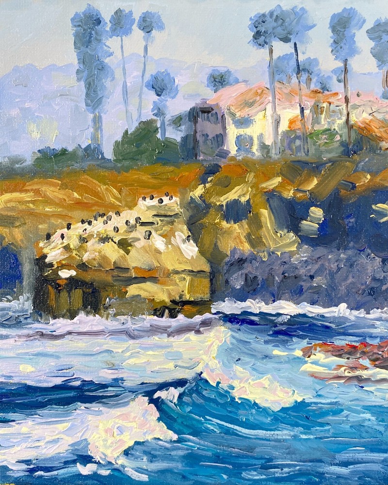 Stunning Oil Painting. Original. Signed. Sunset Cliffs San Diego View. Handmade.