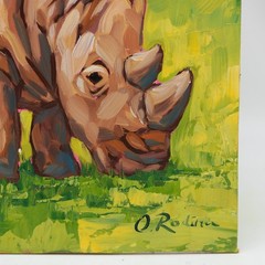 Hand-Painted Rhino Artwork Original Animal Oil Painting Wildlife Wall Art Signed