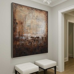 46 x 46 TEXTURED WABI SABI ABSTRACT PAINTING ON CANVAS SQUARE FRAMED ART