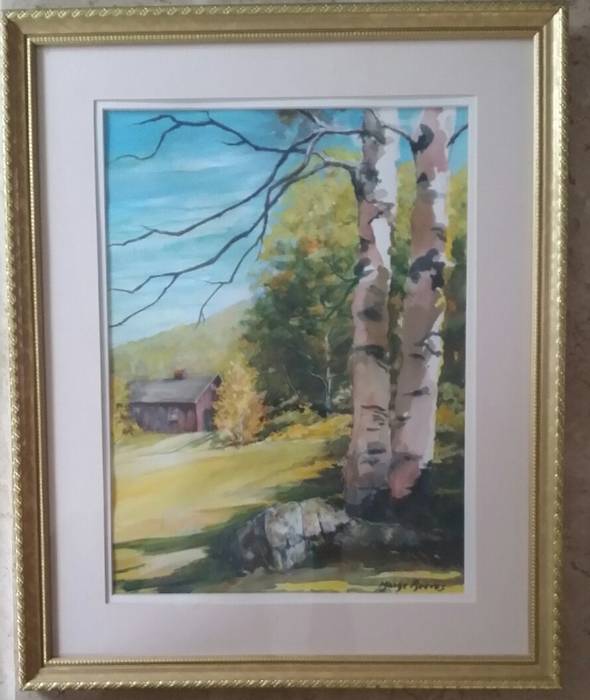 NICE BUCOLIC COUNTRY SUMMER LANDSCAPE WATERCOLOR PAINTING SIGNED „MARGE REEVES“!