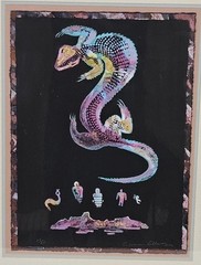 VTG C. Warren Original Desert Lizard Southwestern Folk Art Metallic Wood Framed