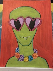 Signed Original Pop Art Alien Portrait Painting “Love Goggles”Unframed OOAK
