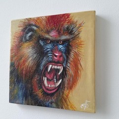Original Acrylic Painting Colorful Mandrill Monkey Portrait Small Hand Painted