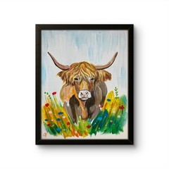 Highland Cow Floral Meadow 11×14 Farmhouse Decor Farm Animal Canvas original