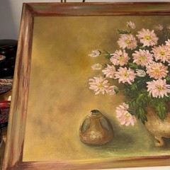 Vintage Floral Still Life Oil Painting Signed Buchanan Pink Chrysanthemums-canva