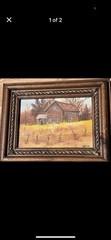 Original Painting Of Old House/Barn In Wheat Field wbarbed wire fence 7.5×9.5