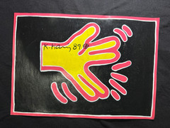 KEITH HARING – painting drawing 9.05 x 12.99 in on old paper signed stamped