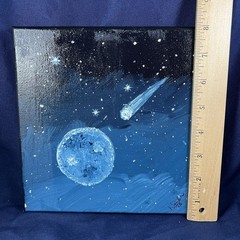 „The Comet“ Acrylic Painting by Kat Sanders 8×8 Celestial Decor Textured Space